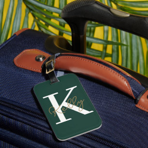 Modern Emerald Grönt Monogram Script Bagagebricka