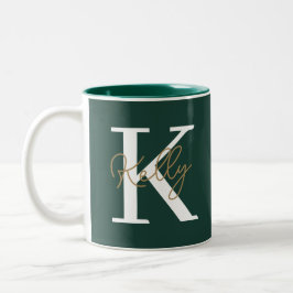 Modern Emerald Grönt Monogram Script Två-Tonad Mugg