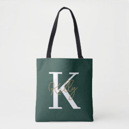 Modern Emerald Grönt Monogram Script Tygkasse