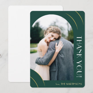 Modern Emerald Grönt och Guld Photo Bröllop Tack Kort