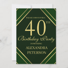 Modern Emerald Grönt och Guld Rand födelsedag Inbjudningar