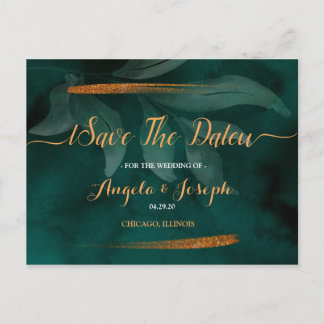 modern emerald grönt och löv Spara datum Vykort