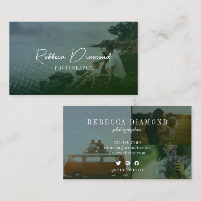 Modern Emerald Grönt Overlay 4 Photos Script Visitkort (Fram/baksida)