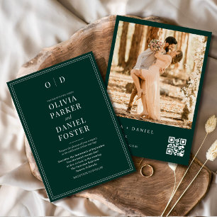 Modern Emerald Grönt Photo QR Code Bröllop Inbjudningar