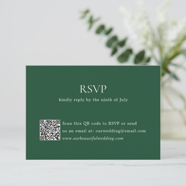 Modern Emerald Grönt QR Code Elegant bröllop OSA Kort (Stående Fram)