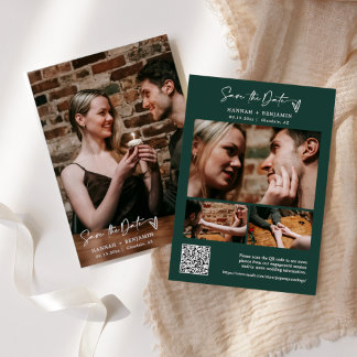 Modern Emerald Grönt QR-kodsfoto med enkel Elegant Spara Datumet