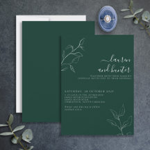 Modern Emerald Grönt Script Botanical Bröllop Invi