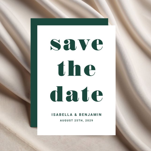Modern Emerald Grönt Typography Bröllop Spara Datumet (Modern Emerald Green Typography Wedding Save The Date)