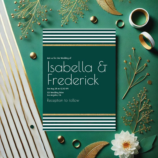 Modern Emerald Grönt, White och Guld Bröllop Inbjudningar (Modern Emerald Green, White and Gold Wedding Invitation)
