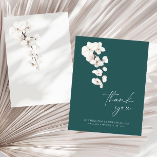 Modern Emerald Grönt White Orchids Flowers Bröllop Tack Kort