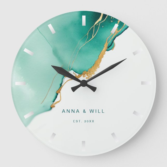 Modern Emerald Guld Beach bröllopsdag Stor Klocka (Framsida)