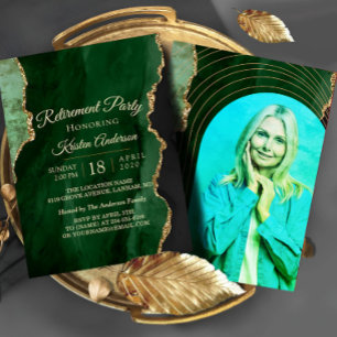 Modern Emerald Guld Pension Party Inbjudningar