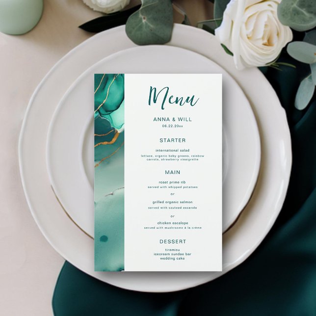 Modern Emerald Guld Vågar Elegant Beach Wedding (emerald green gold modern beach wedding menu)