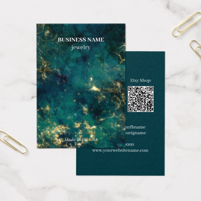 Modern Emerald QR Code Jewelry Business Necklace Visitkort (Kontor)