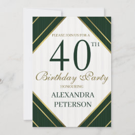 Modern Emerald White och Guld Rand födelsedag Inbjudningar