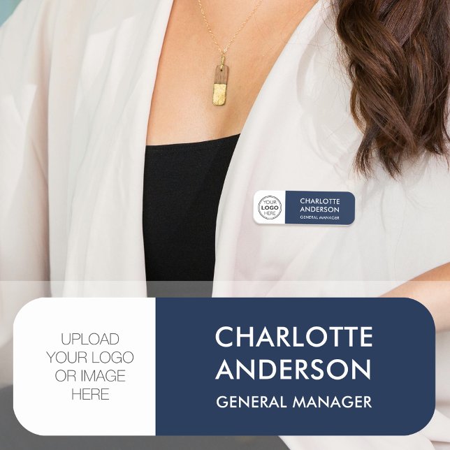 Modern Employee Anpassningsbar Logotyp Navy Blue W Namnbricka (Skapare uppladdad)