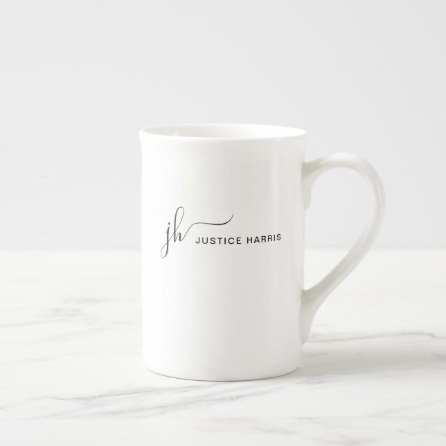 Modern Endern Personlig i snyggt Script Monogram Benporslin Mugg (Höger)
