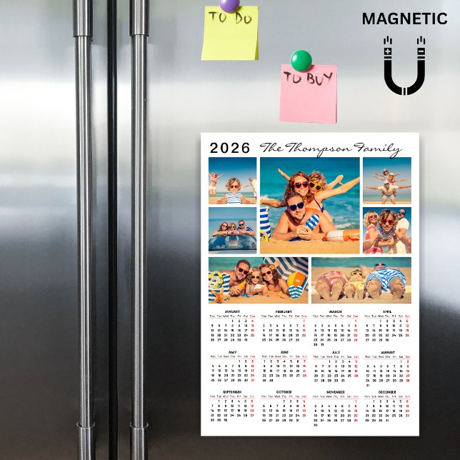 Modern Enkel 2026 Kalender Foto Collage Magnet (Skapare uppladdad)