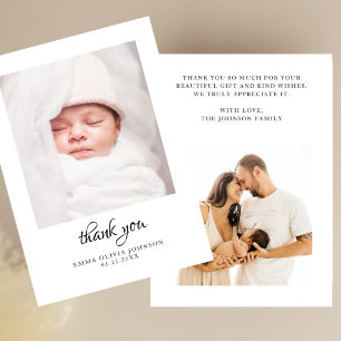 Modern enkel 2-foto baby shower tack kort