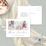 Modern enkel 2 foton God jul Helg Vykort<br><div class="desc">Modern Simple 2 Photos God jul. God jul finns i ett skript för snyggt set.</div>