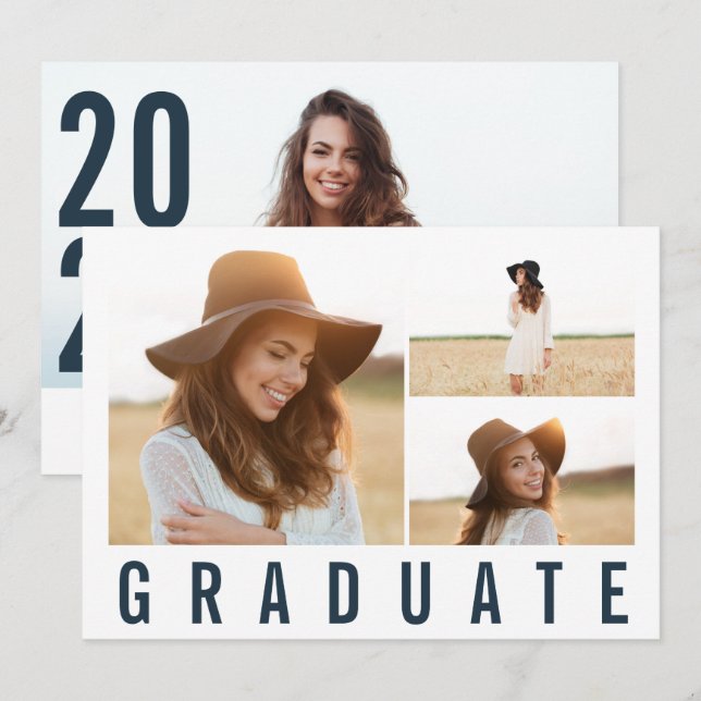 Modern enkel 3-foto studenten enkel marblå marblå meddelande (Fram/baksida)