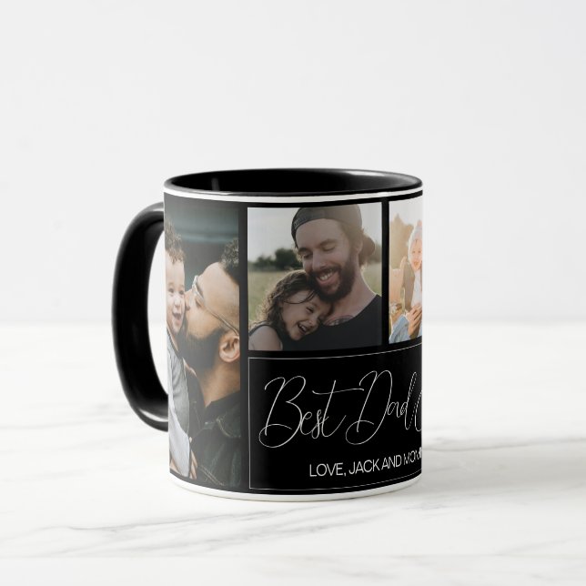 Modern enkel 4-fotosamling Fars dag Mugg (Framsida vänster)