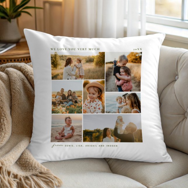 Modern enkel 7 Photo Collage Family Gift Kudde (Skapare uppladdad)