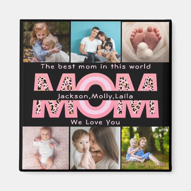 Modern enkel Anpassningsbar 6 Photo Collage Mors d Magnet (Framsidan)