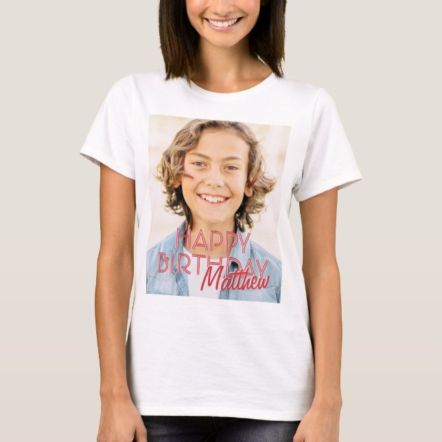 Modern enkel Anpassningsbar Foto Birthday Hälsning T Shirt (Framsida)