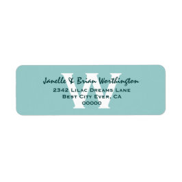 Modern enkel Aqua Monogram Bröllop V09 Returadress Etikett