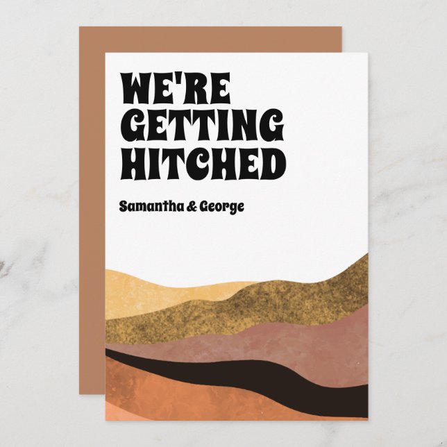 Modern enkel att vi får Hitched Boho Bröllop Spara Datumet (Fram/baksida)