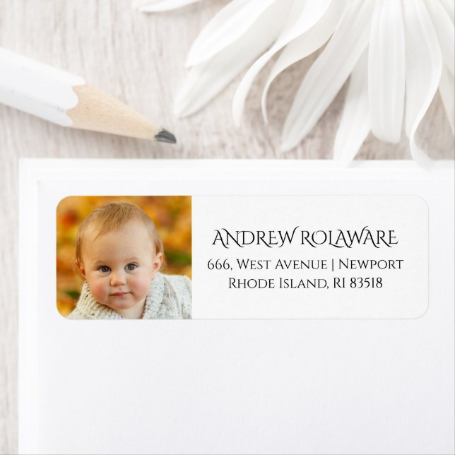 Modern enkel Baby Photo Returadress Modern Etikett (Insitu)