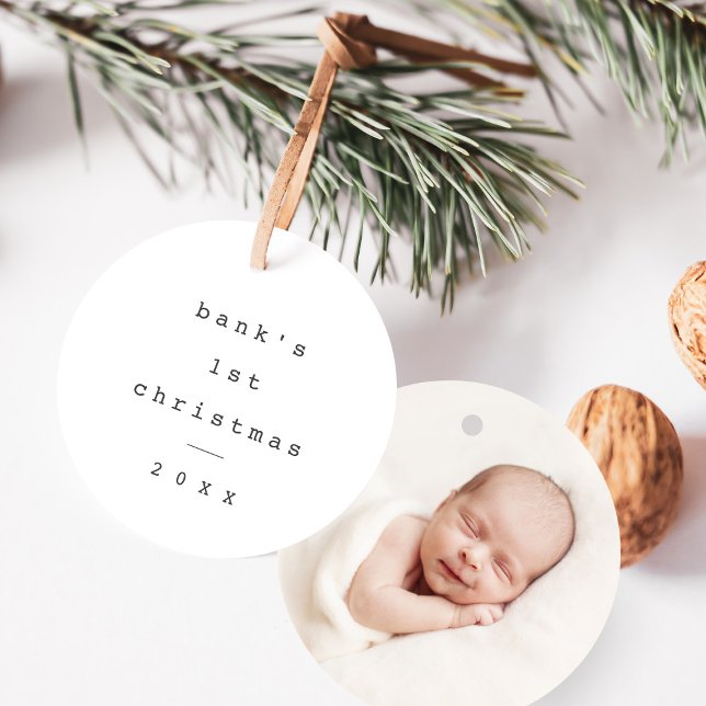 Modern Enkel Bebis Första Jul Bebis Foto Julgransprydnad Keramik (Skapare uppladdad)
