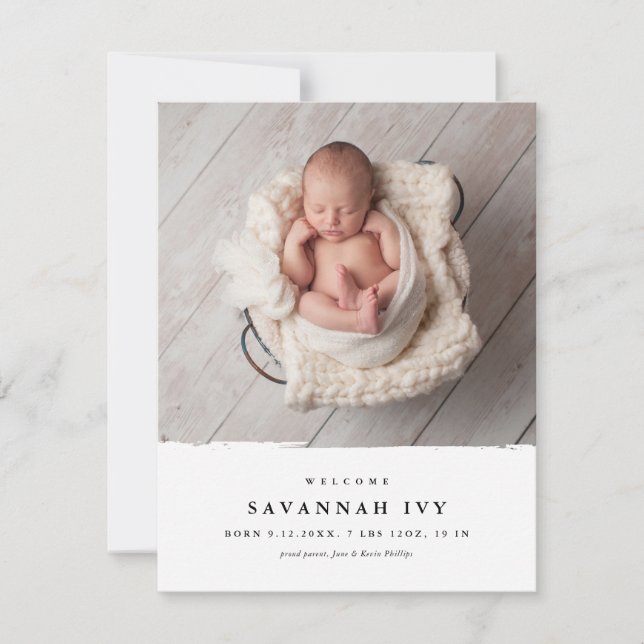 Modern Enkel Bebis Foto Födelse Meddelande (Framsida)