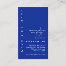 Modern enkel blå och vit-spara datum- visitkort