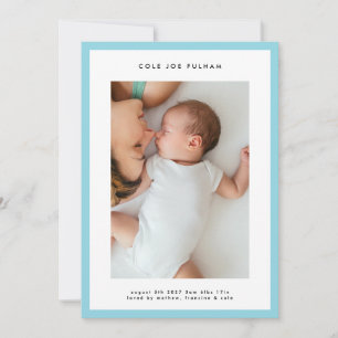 modern enkel blå ram pojke foto baby födelse meddelande