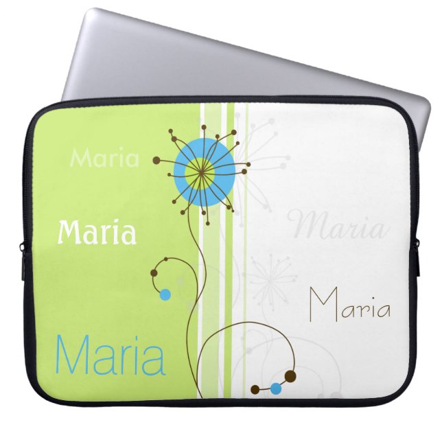 Modern enkel blomma Grönt ditt namn Laptop Sleeve (Framsidan)