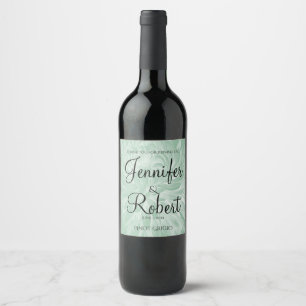 Modern enkel blomma i Mint Bröllop Vin-etikett Vinflaska Etikett