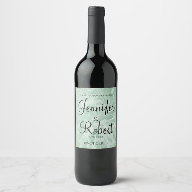 Modern enkel blomma i Mint Bröllop Vin-etikett Vinflaska Etikett (Framsida)