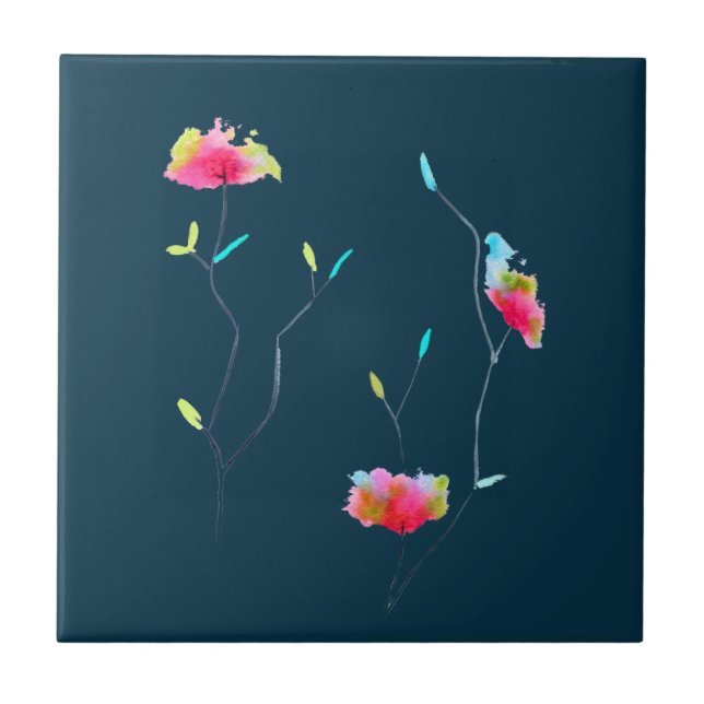 Modern enkel blommigt - blomma höstkonst kakelplatta (Framsidan)