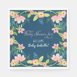 Modern enkel Blommigt Boho Girl Baby Shower Navy Pappersservett