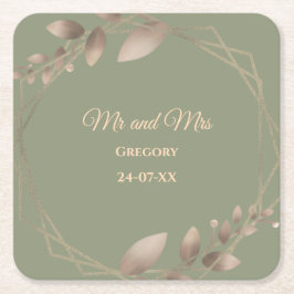 Modern enkel botanisk elegant grönt guld underlägg papper kvadrat