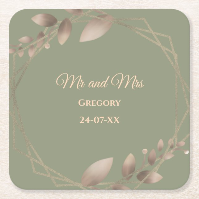 Modern enkel botanisk elegant grönt guld underlägg papper kvadrat (Framsidan)