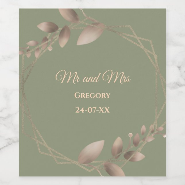 Modern enkel botanisk elegant grönt guld vinflaska etikett (Singel etikett)