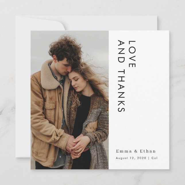 Modern enkel Bröllop-fotokort för Tack Kort (Framsida)