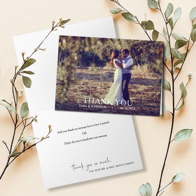 Modern Enkel Bröllopsfoto Tack Kort (Modern simple wedding photo folded thank you notes with our message inside or leave blank)