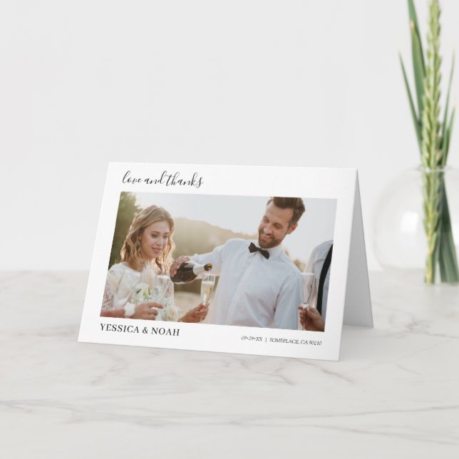 modern enkel bröllopshandskriven skrift 6-foto tack kort (Framsida)