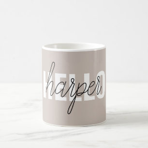 Modern enkel brun Hej och din Namn Kaffemugg