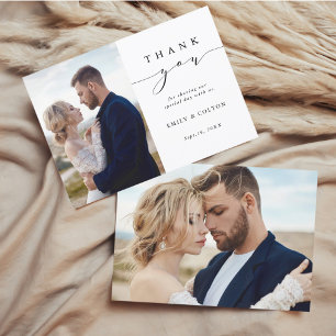 Modern enkel calligrafi Bröllop 2-foto Tack Kort