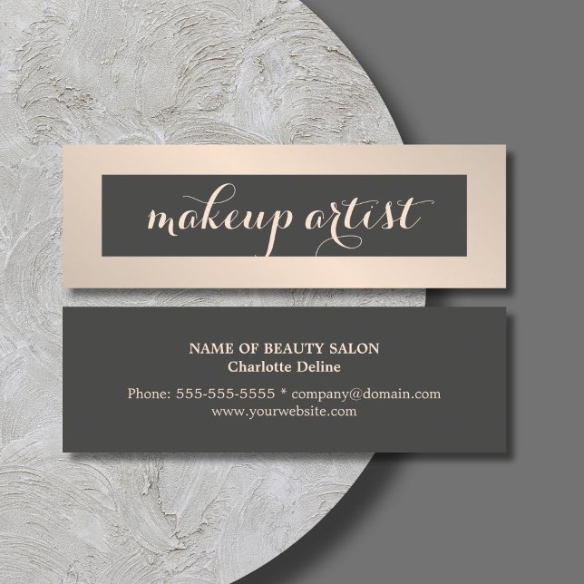 Modern enkel Chic Grått Ro Makeup Artist Mini Visitkort (Skapare uppladdad)